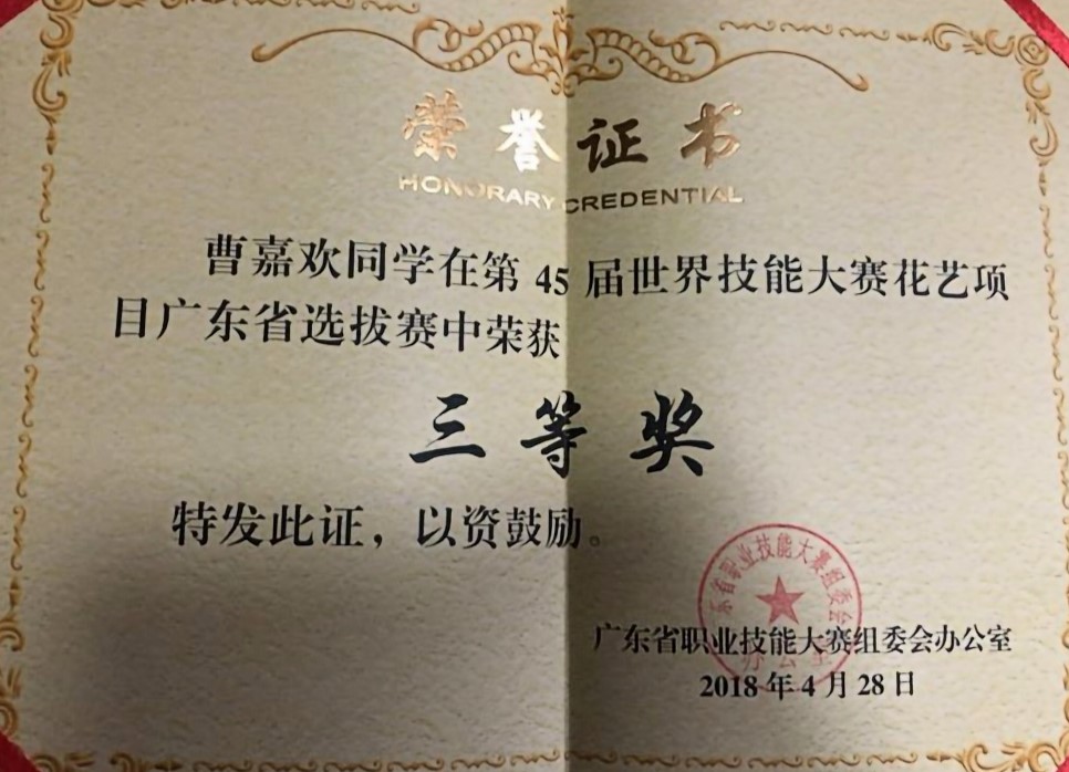 第45届世界技能大赛花艺项目广东省选拔赛 三等奖.jpg